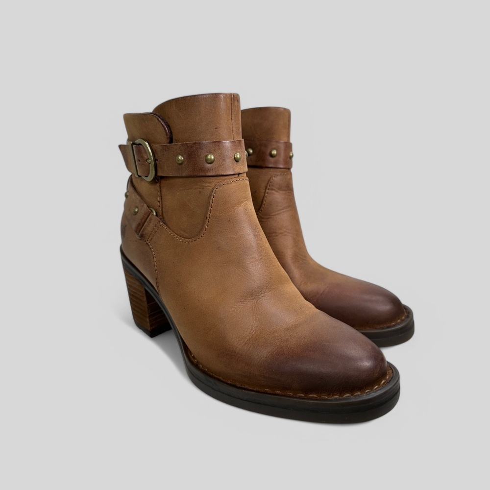 BØrn Brown Leather Buckle Strap Block Heel Ankle Boots US 6 - Picture 2 of 14
